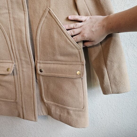 J CREW Vail Parka Pea Coat Jacket Tan Wool Faux Fur-lined Hood Zipper Size 2 - Picture 6 of 8